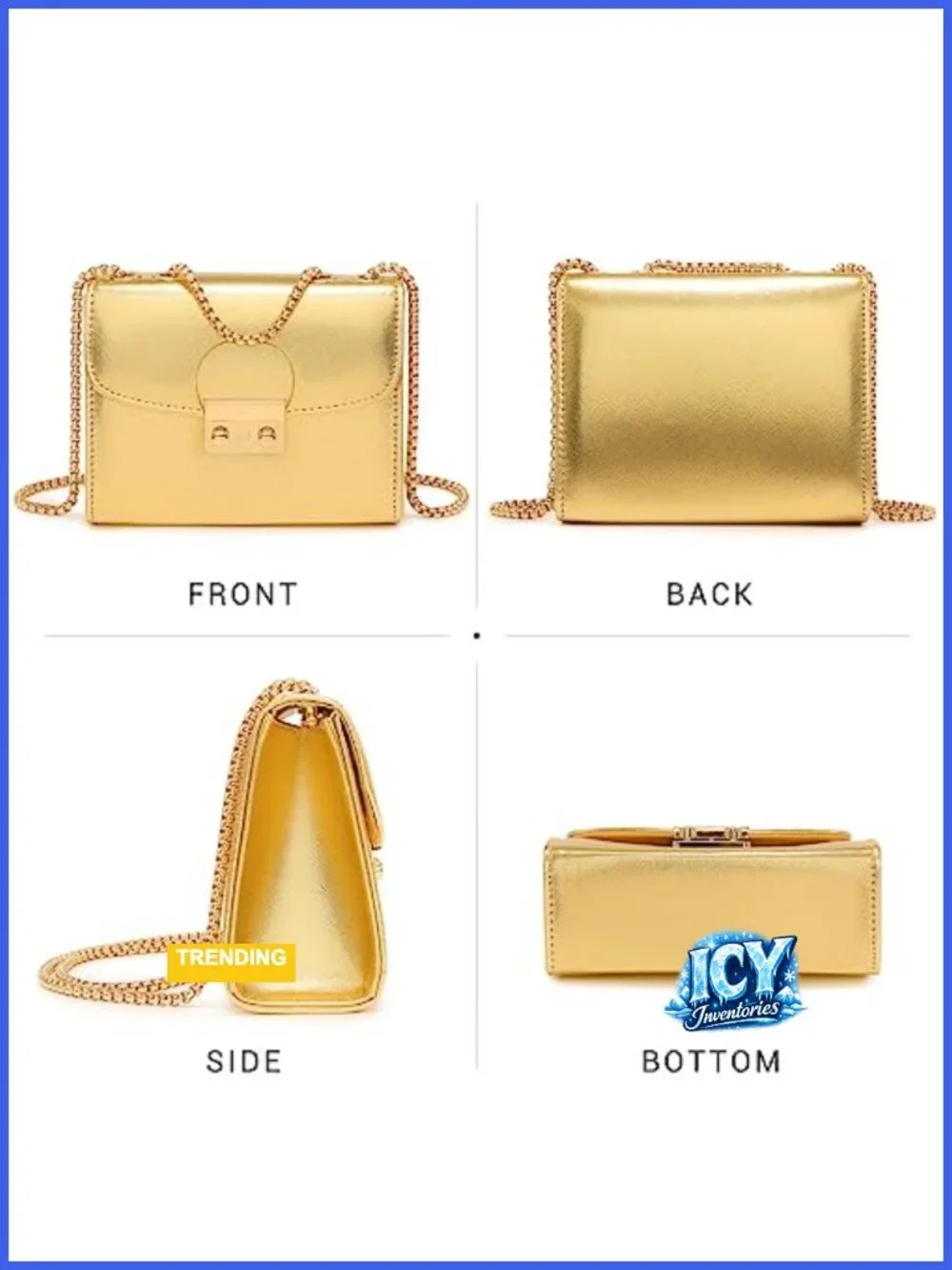 Faux Leather Evening Clutch Purse with Double Chain Strap